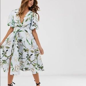 ASOS DESIGN Bubble sleeve twist detail midi dress